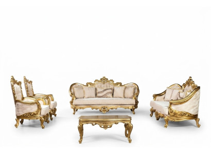 Złoty Zestaw sofowy Zestaw 5 kanap z stolikiem kawowym Chesterfield Baroque