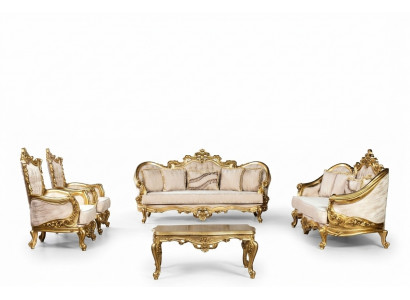 Złoty Zestaw sofowy Zestaw 5 kanap z stolikiem kawowym Chesterfield Baroque