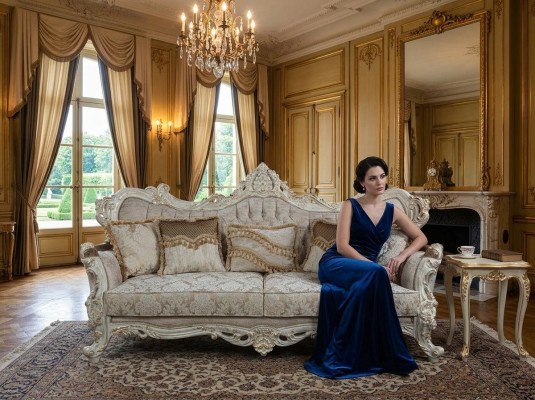 Chesterfield Barokowa Sofa Trzyosobowa Meble Couchen Material Złota Sofa