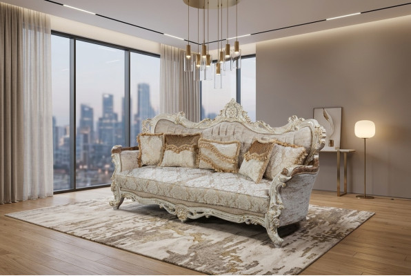 Chesterfield Barokowa Sofa Trzyosobowa Meble Couchen Material Złota Sofa