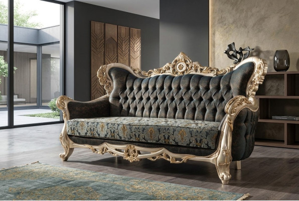 Barokowa trzyosobowa kanapa Chesterfield Meble Sofa Kanapy Materiał Złoty