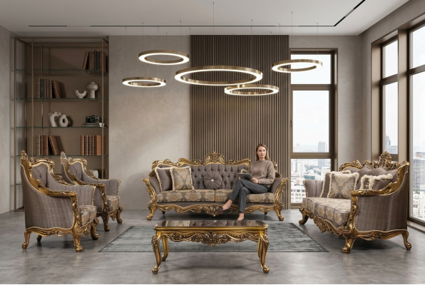 Luksusowy Zestaw sofowy Klasyczna Sofa Podkładka Meble Komplet 5-częściowy