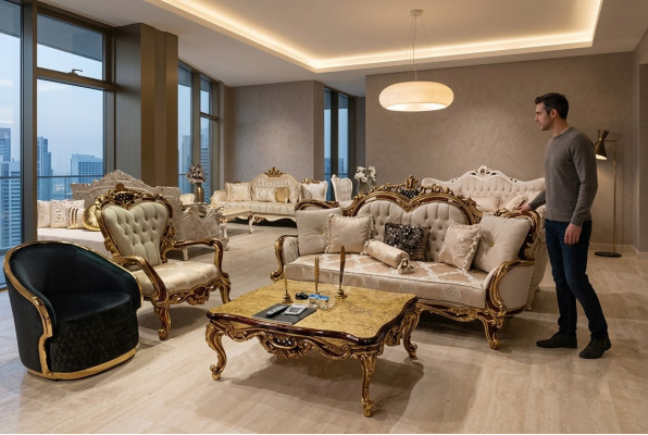 Klasyczna sofa do salonu Podkładka Kanapa 3-częściowa. 3+1 + stolik kawowy dla Twojego domu