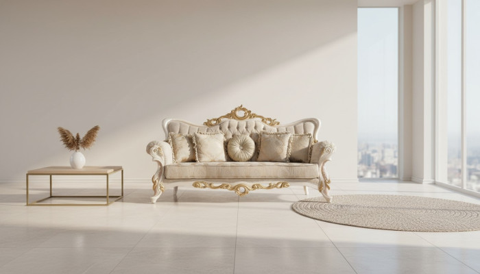 Chesterfield Barokowa Kanapa Meble Sofa Kanapy Materiał Złota Trzyosobowa Sofa