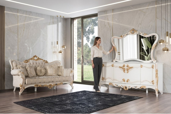 Sofa trzyosobowa Podkładka sofa Meble do salonu z Kredens 3-częściowy.