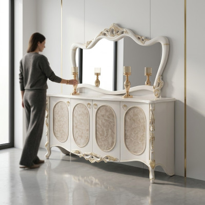 Luksusowe Meble Salonowe Kredens z Lustro Design Konsola Komoda Drewno