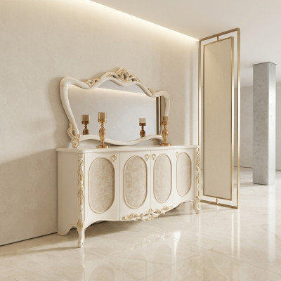 Luksusowe Meble Salonowe Kredens z Lustro Design Konsola Komoda Drewno