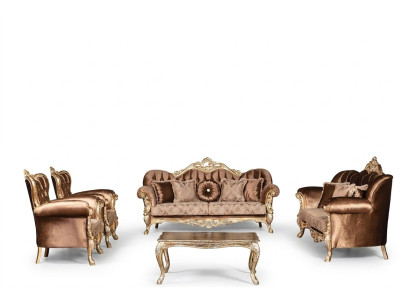 Zestaw kanapowy Złoty Aksamit Chesterfield Zestaw sofowy Sofa Meble Drewno 5szt
