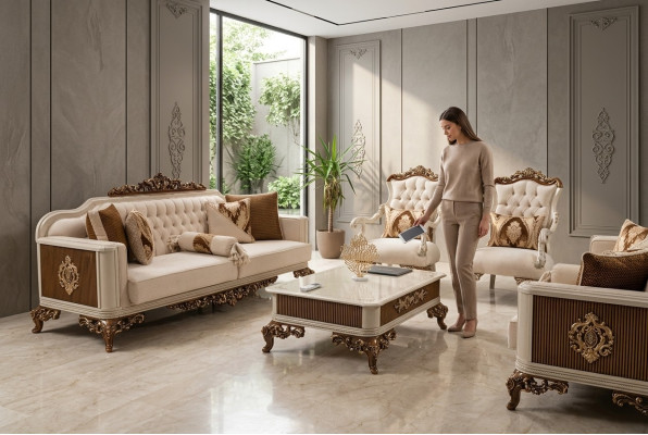 Klasyczny zestaw kanapowy 4 sztuki. Zestaw 311 Siedziba + stolik kawowy sofa barokowa rokoko