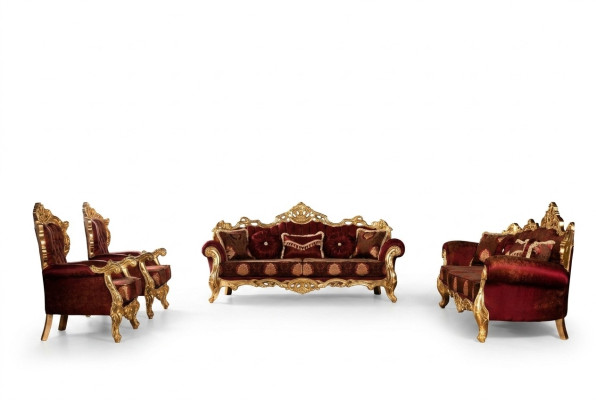 Bordeaux Czerwony Zestaw sofowy Couch Gold Classic Meble Tabela 5szt.