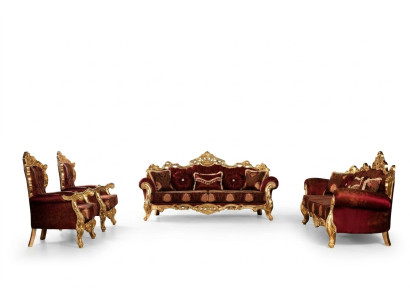 Bordeaux Czerwony Zestaw sofowy Couch Gold Classic Meble Tabela 5szt.