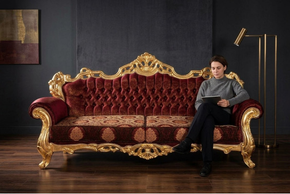Luksusowa kanapa trzyosobowa Podkładka Meble Aksamit Baroque Czerwony 3 Siedziba Sofa Nowość