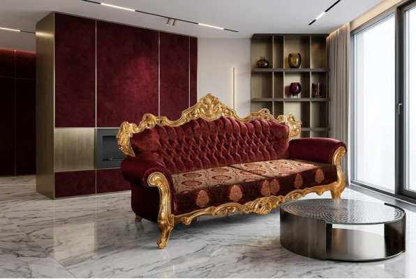 Luksusowa kanapa trzyosobowa Podkładka Meble Aksamit Baroque Czerwony 3 Siedziba Sofa Nowość