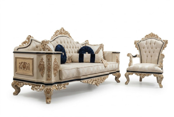 Chesterfield Zestaw sofowy zestaw 3+1 luksusowy 2-częściowy. Materiałowa sofa do salonu