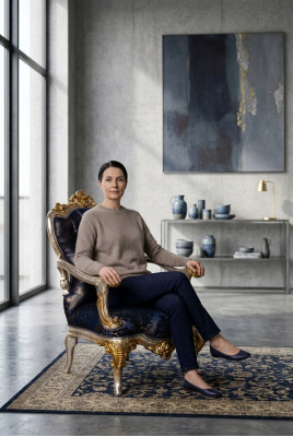 Luksusowy fotel Fotel Classic Throne Krzesło Barokowy Aksamit Niebieskie Złoto