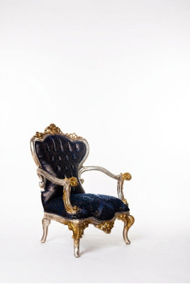 Luksusowy fotel Fotel Classic Throne Krzesło Barokowy Aksamit Niebieskie Złoto