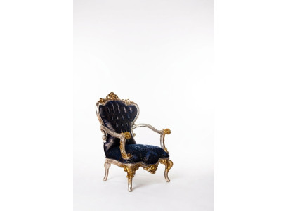 Luksusowy fotel Fotel Classic Throne Krzesło Barokowy Aksamit Niebieskie Złoto