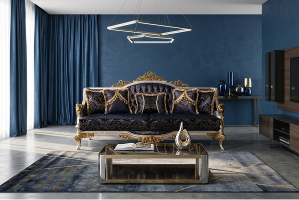Aksamit Barokowa Kanapa Trzyosobowa Złota Rama Sofa Kanapy Meble Nowe