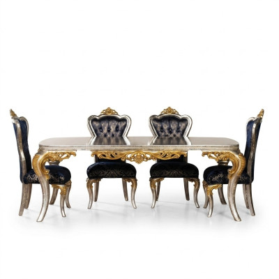 Wykwintny zestaw Złota Jadalnia Stół obiadowy z x4 Krzesła Chesterfield Luxury Meble
