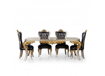 Wykwintny zestaw Złota Jadalnia Stół obiadowy z x4 Krzesła Chesterfield Luxury Meble