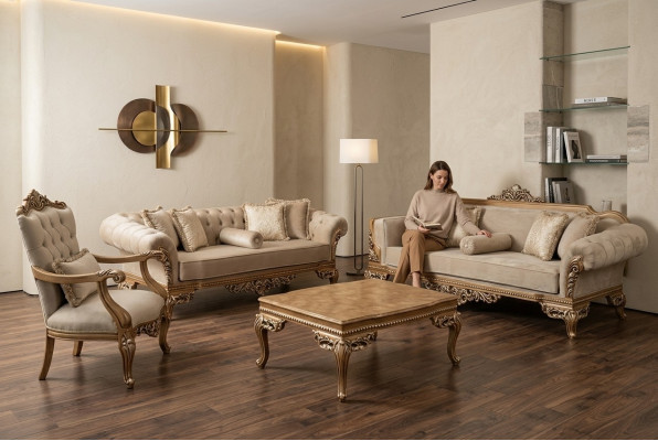 Designerska sofa 3-osobowa z lekkiego pokrowca + stolik kawowy Nowy model do salonu
