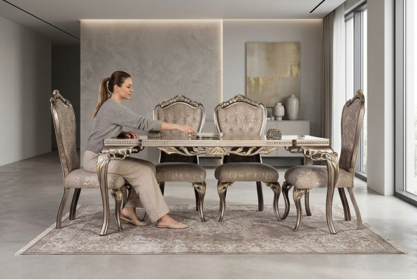 Brown Chesterfield Luxury Krzesła Designerski Stół obiadowy Exclusive jadalnia Meble