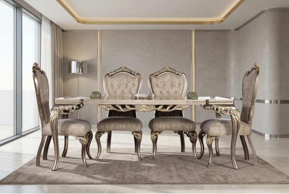 Brown Chesterfield Luxury Krzesła Designerski Stół obiadowy Exclusive jadalnia Meble