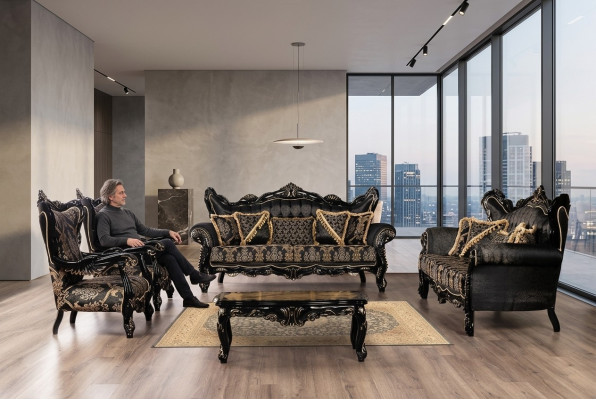 Czarny Barokowy Zestaw mebli sofowy Sofa Kanapa Podkładka Meble Tabela 5szt