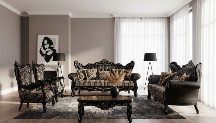 Czarny Barokowy Zestaw mebli sofowy Sofa Kanapa Podkładka Meble Tabela 5szt