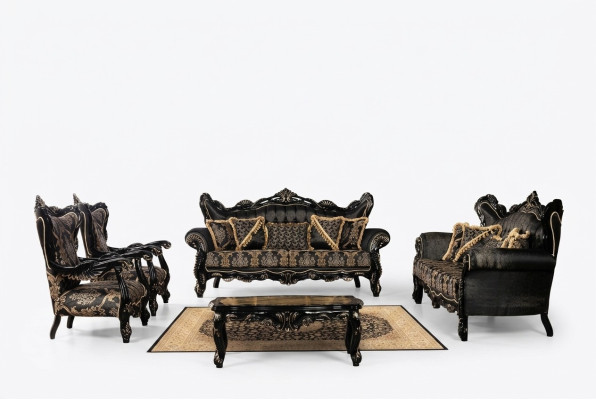 Czarny Barokowy Zestaw mebli sofowy Sofa Kanapa Podkładka Meble Tabela 5szt