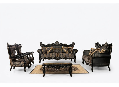 Czarny Barokowy Zestaw mebli sofowy Sofa Kanapa Podkładka Meble Tabela 5szt