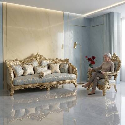Luksusowy Zestaw mebli sofowy 2 sztuki. Klasyczne Meble Sofa Sofa Obcios