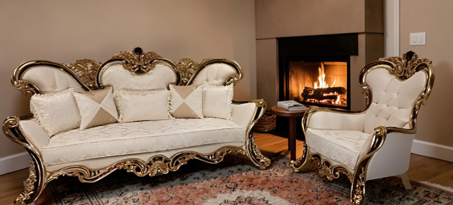 Podkładka Ustawić Chesterfield 3+1 Siedziba + stolik kawowy Drewno Baroque Rokoko
