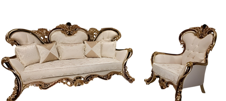 Podkładka Ustawić Chesterfield 3+1 Siedziba + stolik kawowy Drewno Baroque Rokoko
