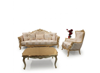 Zestaw sofowy Sofa 3+1 miejsce do siedzenia Fotel Tabela rzeźbione nogi stolik kawowy 3-częściowy.