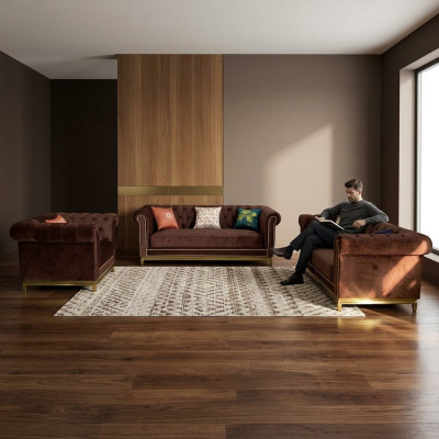 Zestaw sofowy Chesterfield z Metal Luxury Couch Włókienniczy Podkładka Meble