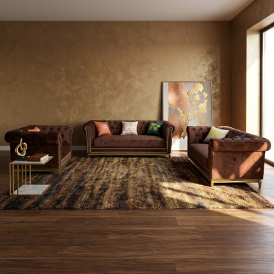 Zestaw sofowy Chesterfield z Metal Luxury Couch Włókienniczy Podkładka Meble