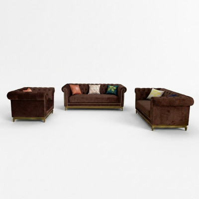 Zestaw sofowy Chesterfield z Metal Luxury Couch Włókienniczy Podkładka Meble