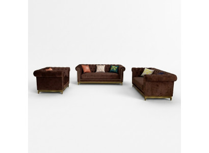 Zestaw sofowy Chesterfield z Metal Luxury Couch Włókienniczy Podkładka Meble