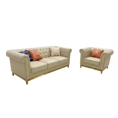Luksusowa Sofa Beżowa Zestaw sofowy Sofy Fotel 3+1 miejsce do siedzenia Material Design