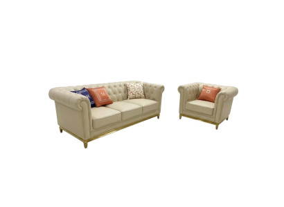 Luksusowa Sofa Beżowa Zestaw sofowy Sofy Fotel 3+1 miejsce do siedzenia Material Design