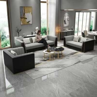 Zestaw sofowy Szary Kanapa Włókienniczy Medusa Sofa Tkaninowa Kanapy Sofa Meble 3-częściowe