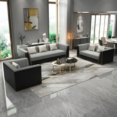 Zestaw sofowy Szary Kanapa Włókienniczy Medusa Sofa Tkaninowa Kanapy Sofa Meble 3-częściowe