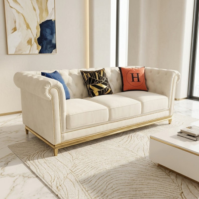Chesterfield Włókienniczy Couch Sofa 3 miejsce siedzące Siedziba Sofy Sofy Podkładka Nowość