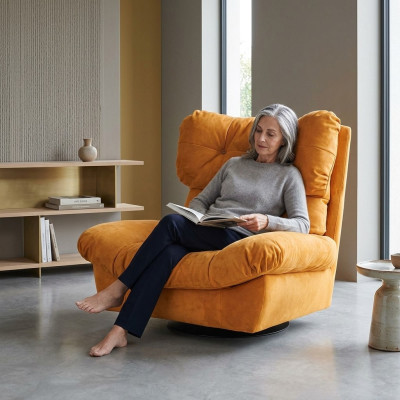 Design Fotel Obrotowe 1-miejsce siedzące Żółte Wyściełane Uszy Wyściółka 1er
