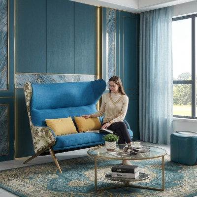 Klasyczne 1,5-miejscowe miejsce do siedzenia Luksusowe Niebieskie Siedziba Meble Living Room Meble Couch