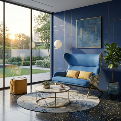 Klasyczne 1,5-miejscowe miejsce do siedzenia Luksusowe Niebieskie Siedziba Meble Living Room Meble Couch