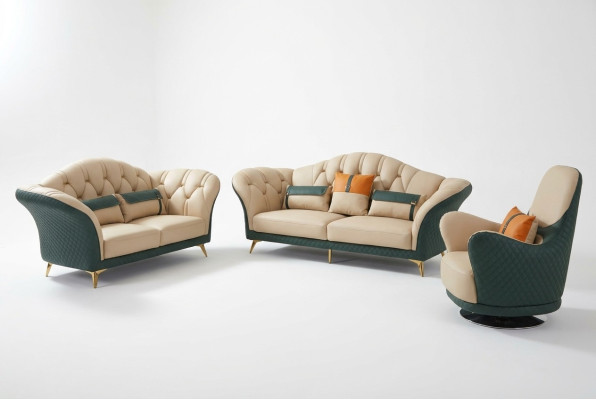 Zestaw Chesterfield Ustaw Podkładka Meble 3-częściowa. Sofa skórzana Obcios, nowa