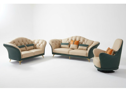 Zestaw Chesterfield Ustaw Podkładka Meble 3-częściowa. Sofa skórzana Obcios, nowa