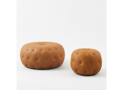 Podnóżek Okrągły Stołek Chesterfield Okrągły Pomarańczowa Skóra Włókienniczy 78x35